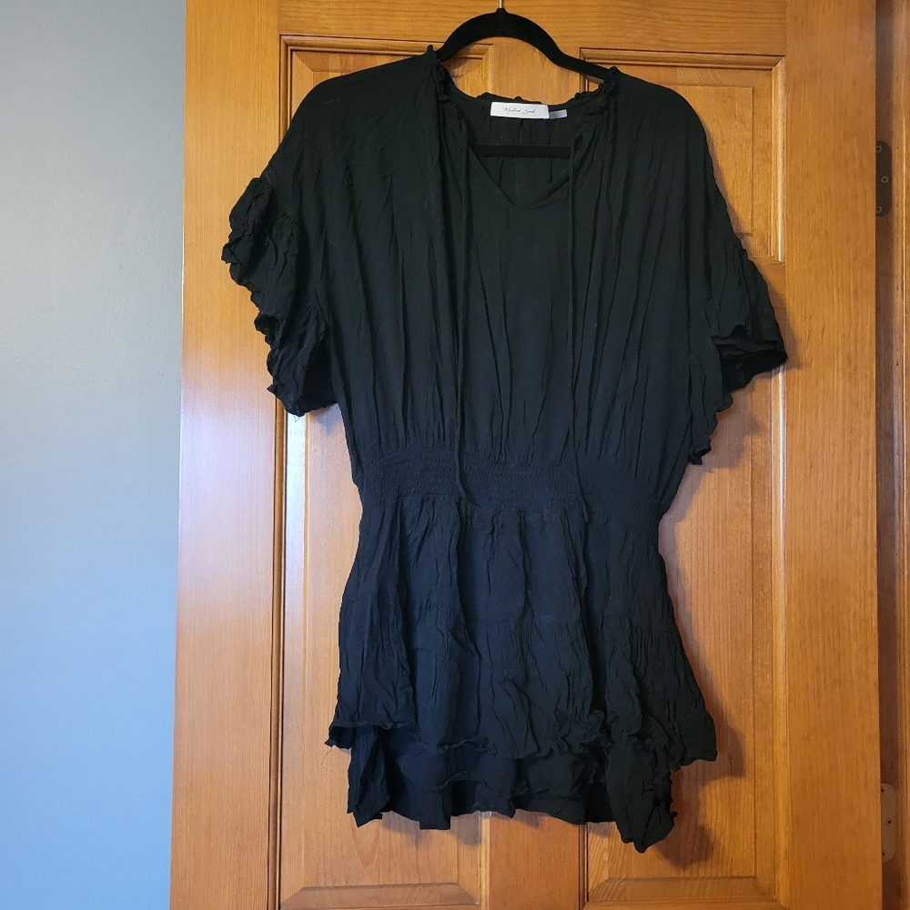 Mustard Seed Black Baby Doll Dress with Strech Panel Through Waist Size L